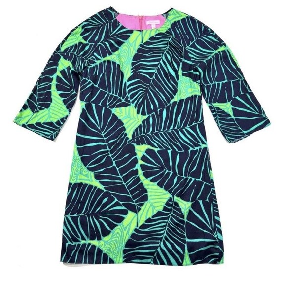 Lilly Pulitzer Carol Shift Dress 3/4 Sleeve Under the Palms Green Navy Print 0 - Picture 4 of 15